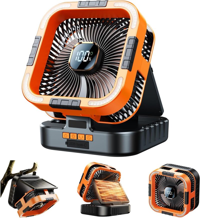KIMMOO Solar Camping Fan 10000mAh