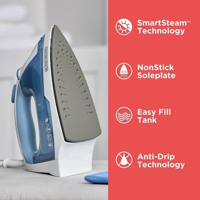 Steam iron in use